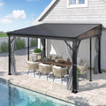 GARTOO 10' x 12' Lean-to Hardtop Gazebo for Patio - Outdoor Wall-Mounted Canopy Awnings，Aluminum Frame Gazebos Pergola with Sloping Metal Roof for Lawn, Patio, Garden, Backyard Deck