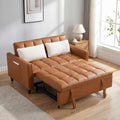 3 in 1 Convertible Sofa Bed, Loveseat Sleeper Sofa with Large Side Pockets, Pull Out Couch with Adjustable Backrest, Easy Assembly, PU Couch Bed for Small Spaces, Apartment, Brown