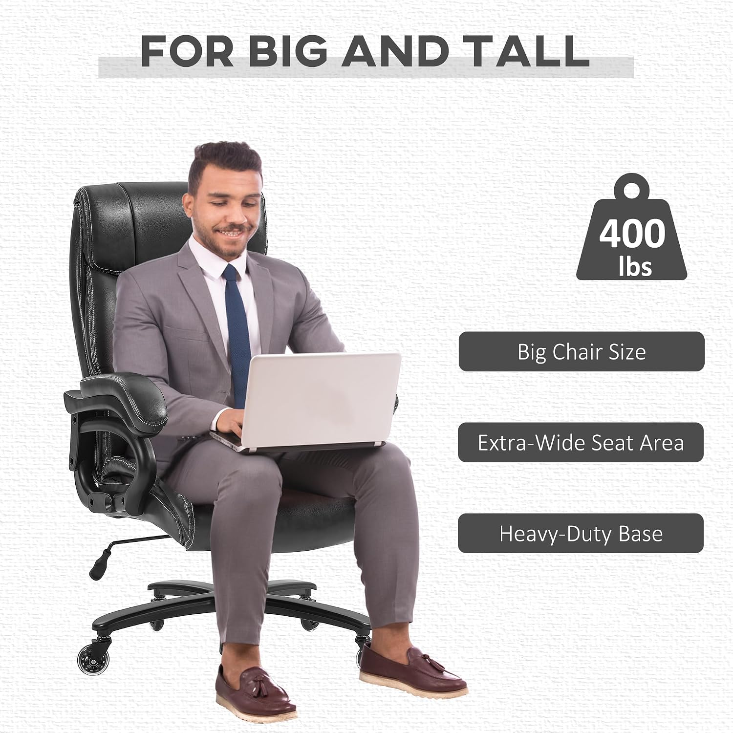 Ergonomic Office Chairs for Adults,Gaming Desk Computer Furniture with Comfortable Swivel Rolling Wheels Chair for Home, Office Bedroom Study Big and Tall Chairs,Black