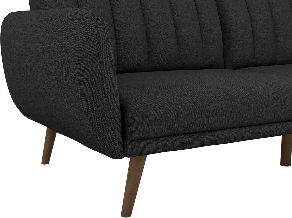 Novogratz Brittany 82 Inch Futon Sofa Bed in Faux Leather, Upholstered Couch Sleeper with Tufted Back, Mid-Century Modern Design, Dark Gray