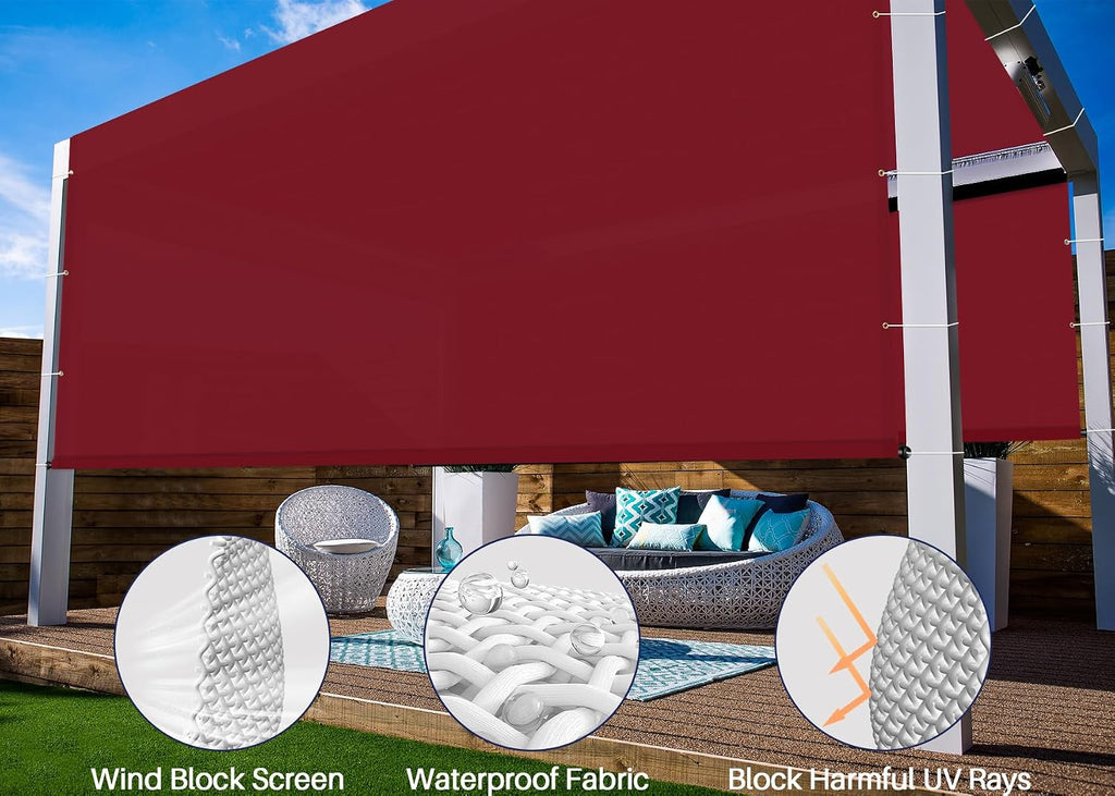 Windscreen4less 8' x 4' Universal Waterproof Replacement Shade Cover Canopy for Pergola Patio Privacy Shade Screen with Grommets on 2 Sides Includes Weighted Rods UV Block Red