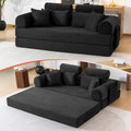 79' Corduroy Sofa Bed Sleeper Couch, 6-in-1 Convertible Boneless Floor Futon Loveseat, High-Density Foam Couch in a Box with 2 Headrest Pillows, No Assembly, Black