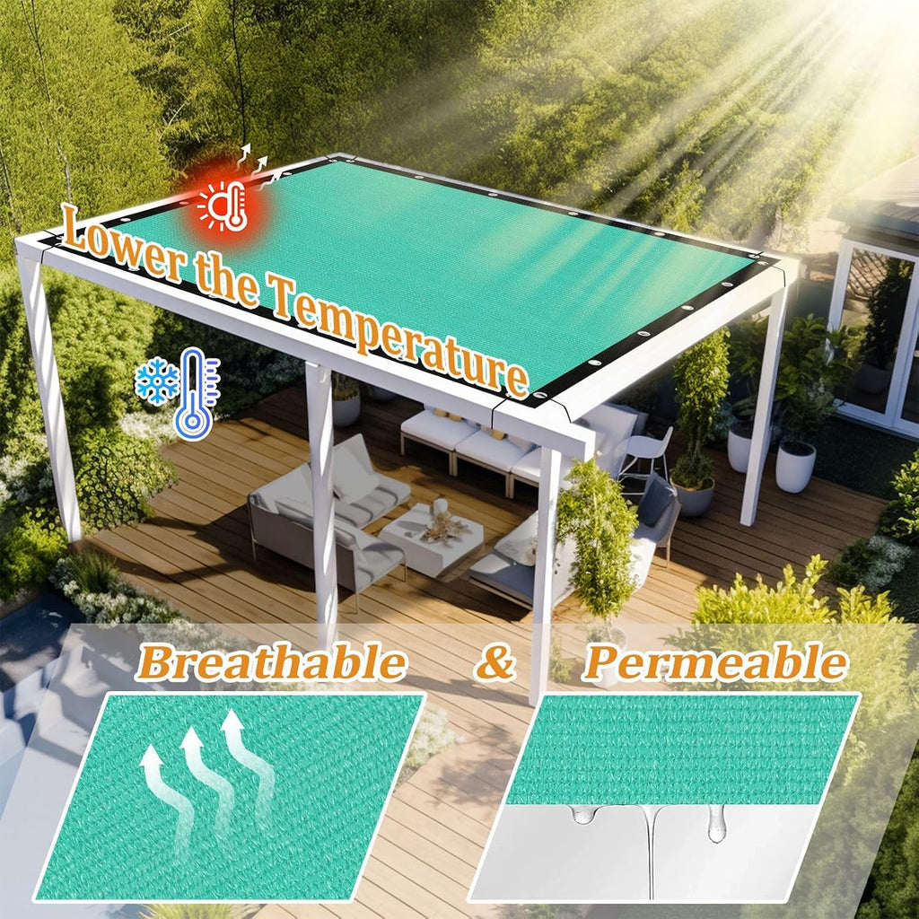 Shade&Beyond Customized Size 90% Sun Shade Cloth with Grommets, 14' X 20' Pergola Shade Cover Canopy, Mesh Tarp Sun Screens for Patio, Outdoor, Garden, Backyard GN05, Turquoise