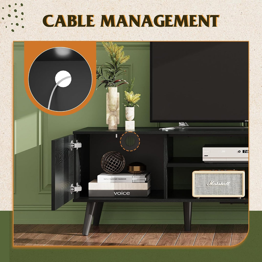 WLIVE Mid-Century Modern TV Stand for 65 70 Inch TV, Entertainment Center with Storage, Adjustable Shelves & Soft-Close, Media TV Console for Living Room/Bedroom, Black
