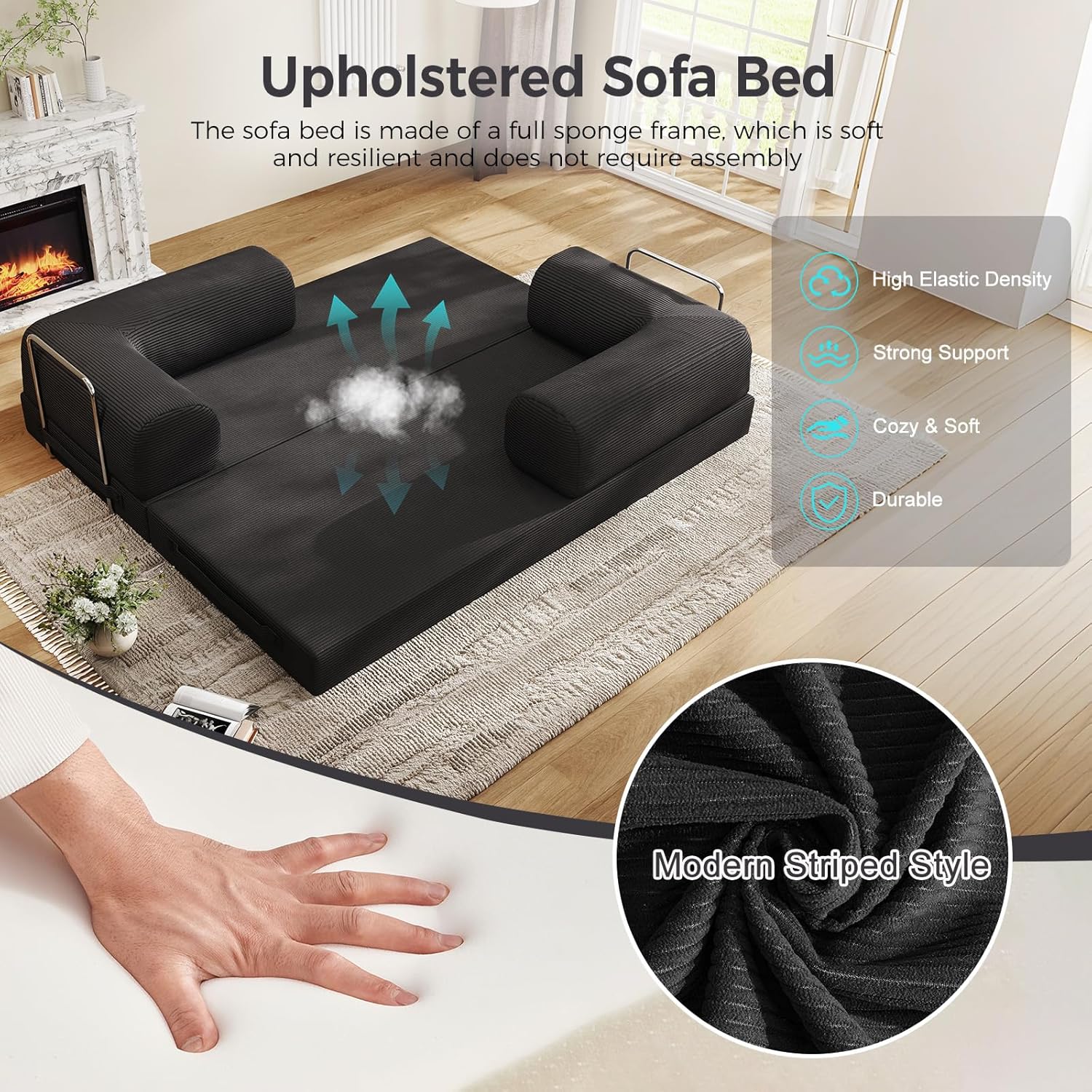 78.8' Convertible Sofa Bed,Corduroy Futon Couch, Folding Pull Out Futon Sofa,No Assembly Boneless Couch for Living Room
