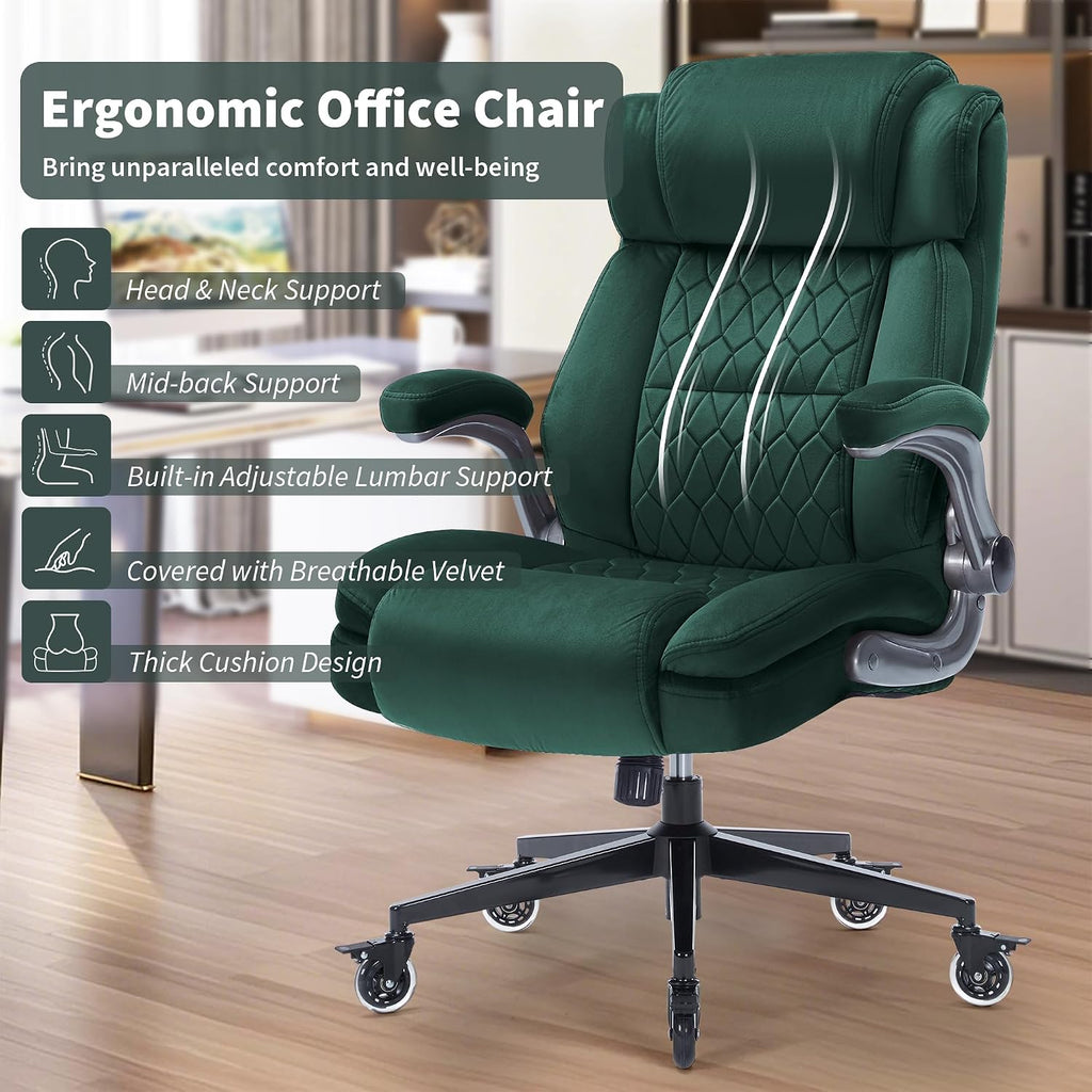 Office Chair with Locking Wheels, Ergonomic High Back Fabric Desk Chair with Adjustable Lumbar Support, Flip-Up Arms, Thick Padded Seat, 400lbs Heavy Duty for Home Office Adults