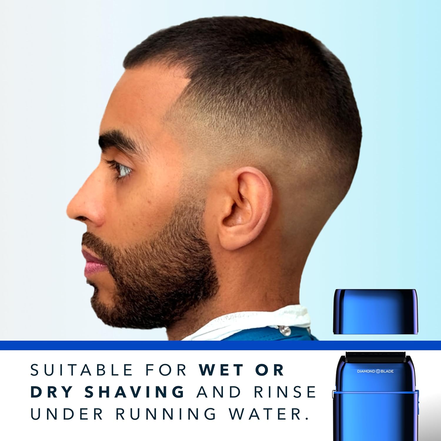 Blade & Stone PS501 Foil Shaver for Men – Dual Foil Cordless Shaver with Graphene-X Blades and 8000 RPM Digital Motor – All-Metal, Rechargeable Wet and Dry Razor – Big Blue