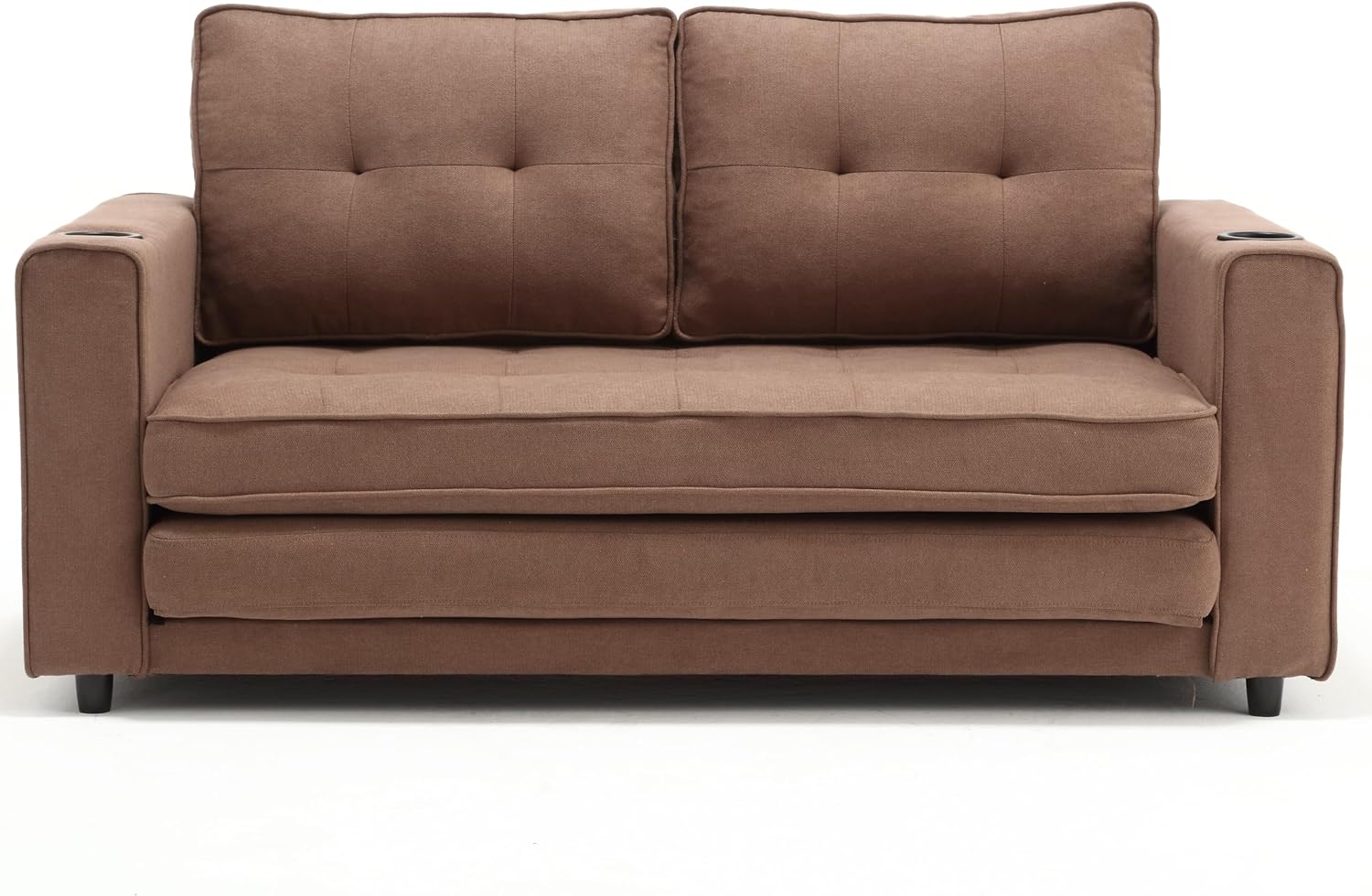 Merax Folding Sofa Bed with 2 Storage Pockets, Linen Convertible Couch Bed with Cup Holders, Loveseat Sleeper Sofa, Folding Couch Bed for Small Spaces for Living Room, Apartment, Brown