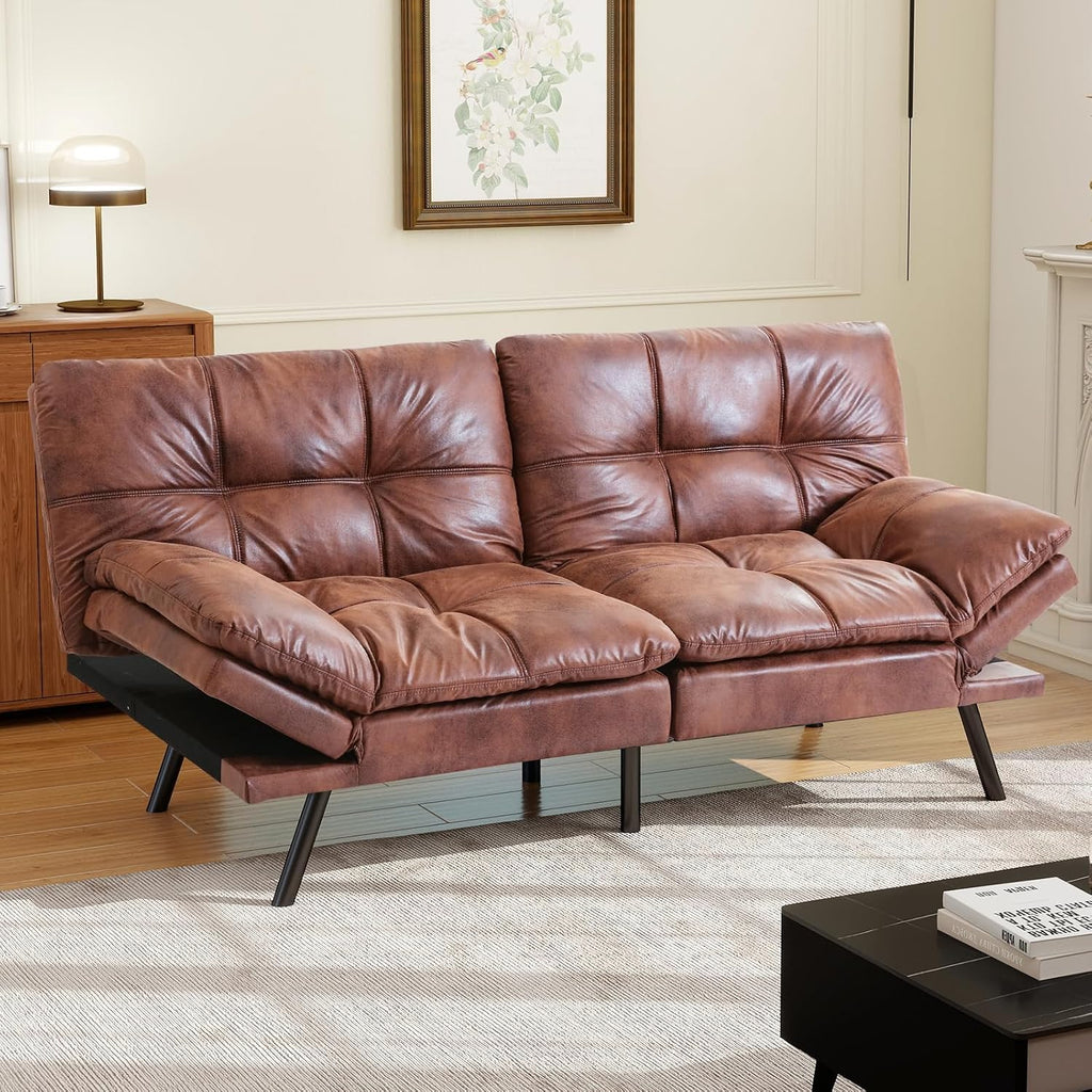 MUUEGM Futon Sofa Bed Convertible Couch Sofa Bed Memory Foam Sofa Sleeper Cushion with Adjustable Armrest&Backrest Full Size Lounge Couch for Office Apartment Living Room