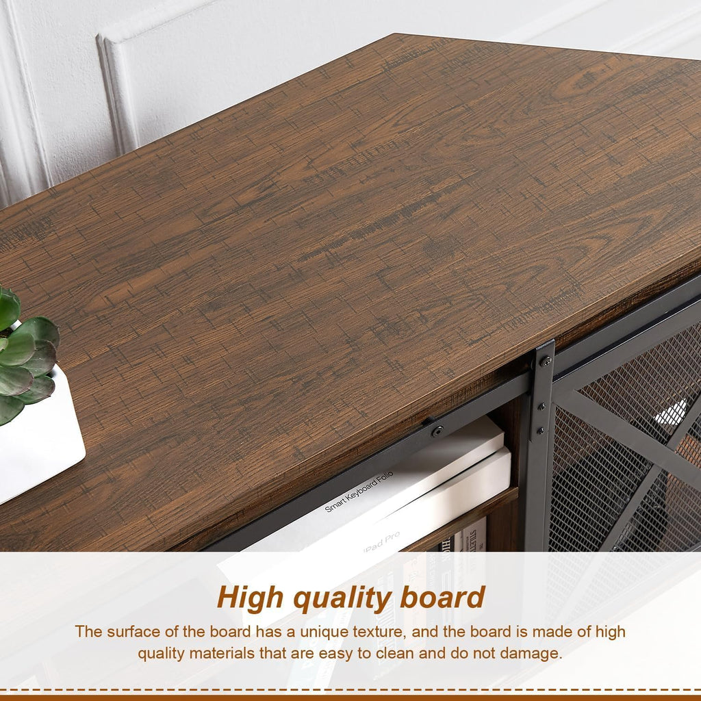 HOMISSUE Corner TV Stand for 55 Inch TV, Rustic Corner Entertainment Center with Storage, Industrial Media Console Table with Sliding Barn Door, Tall TV Cabinets Center for Living Room, Brown