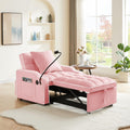 Convertible Single Sleeper Chair Bed,3 in 1 Velvet Futon Sleeper Sofa Bed with Phone Holder&USB Ports,Pull Out Couch Bed,Adjustable Recliner Armchair bed for Living Room,Office,Small Places(Pink)