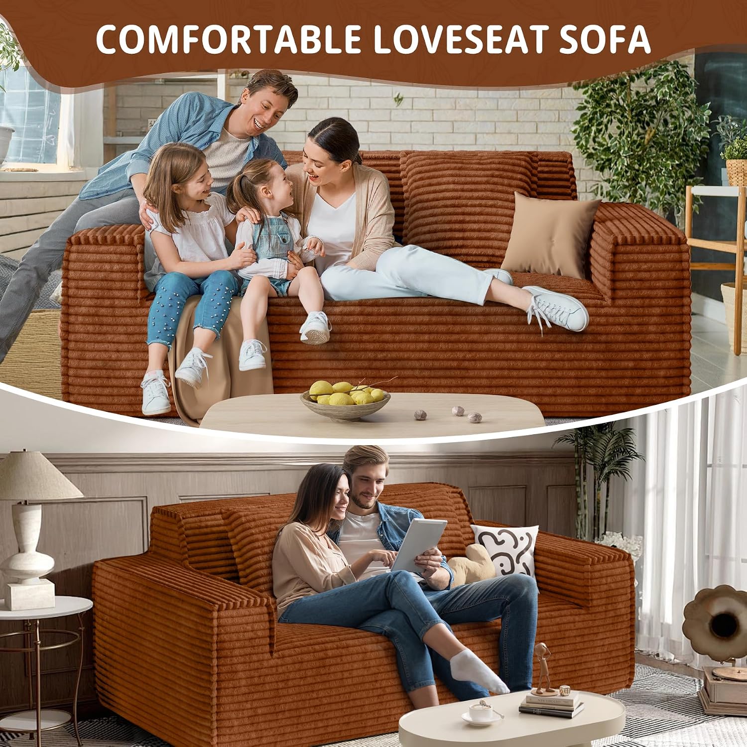 Luxanimarion 75'' Modern Loveseat Sofa, No Assembly Required Comfy Deep Seat Couches 1 pcs for Living Room, Bedroom, Apartment(Brown)