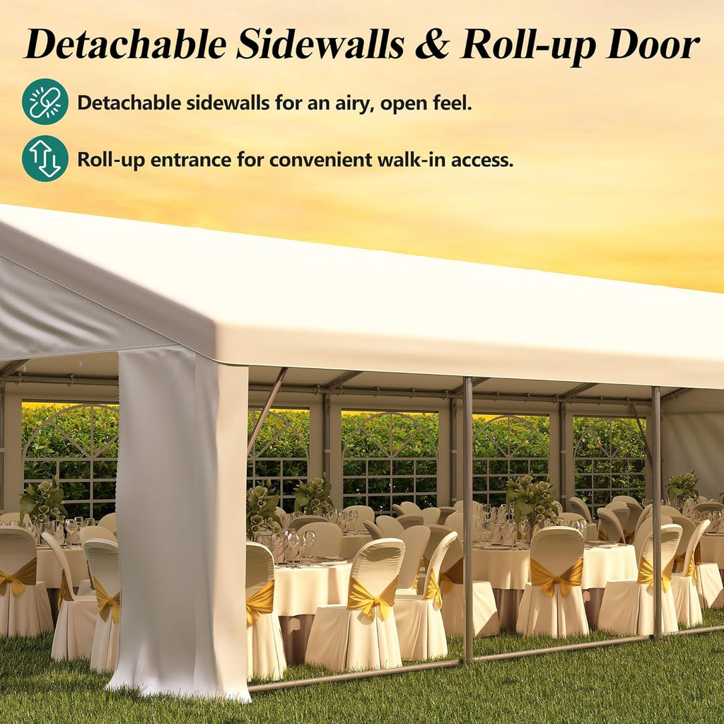 GARTOO 20' x 60' Canopy Party Tent & Carport - Heavy Duty Outdoor Wedding Gazebo with 4 Sand Bags, Event Shelter Canopy for Outdoor Event, Wedding, Birthday Party