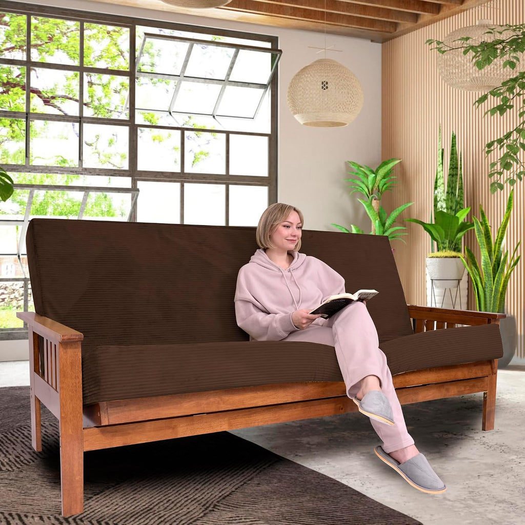 Foamma Memory Foam Futon Mattress, Double-Sided Foldout Couch Futon Mattress, 6' x 54' x 80' Full XL (Brown), Corduroy Fabric - Heavy Duty Sofa Bed, Thick Corded Cushion (Frame NOT Included)