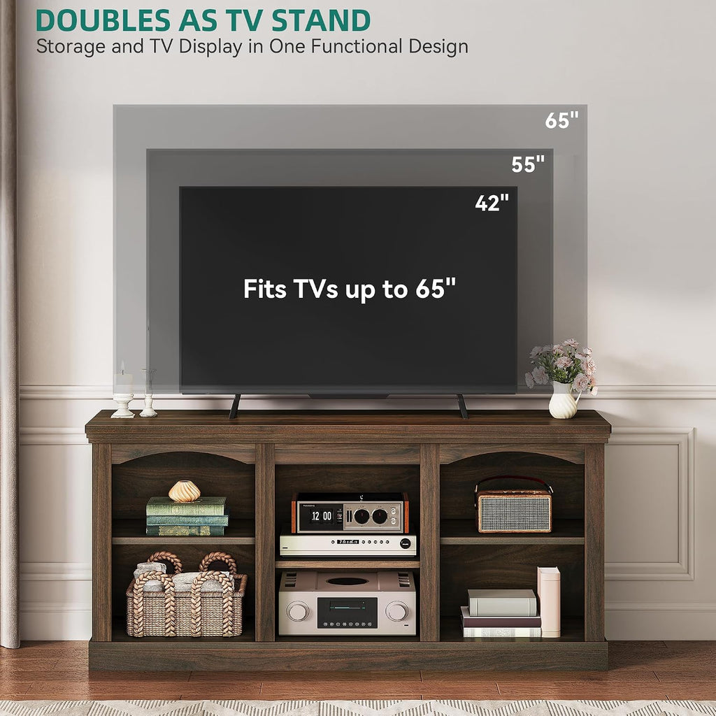 YITAHOME Farmhouse TV Stand for 65 Inch TV, Entertainment Center with Adjustable Shelf, Large TV Console Table for Living Room (Walnut)