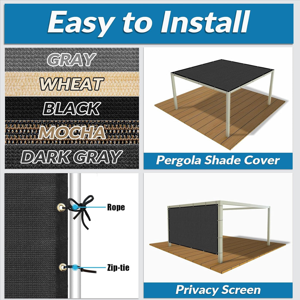 Amagenix 90% Dark Grey Sun Shade Cloth with Grommets, 12'X 16' Sun Screens Pergola Shade Cover Canopy for Outdoor Garden Patio Porch