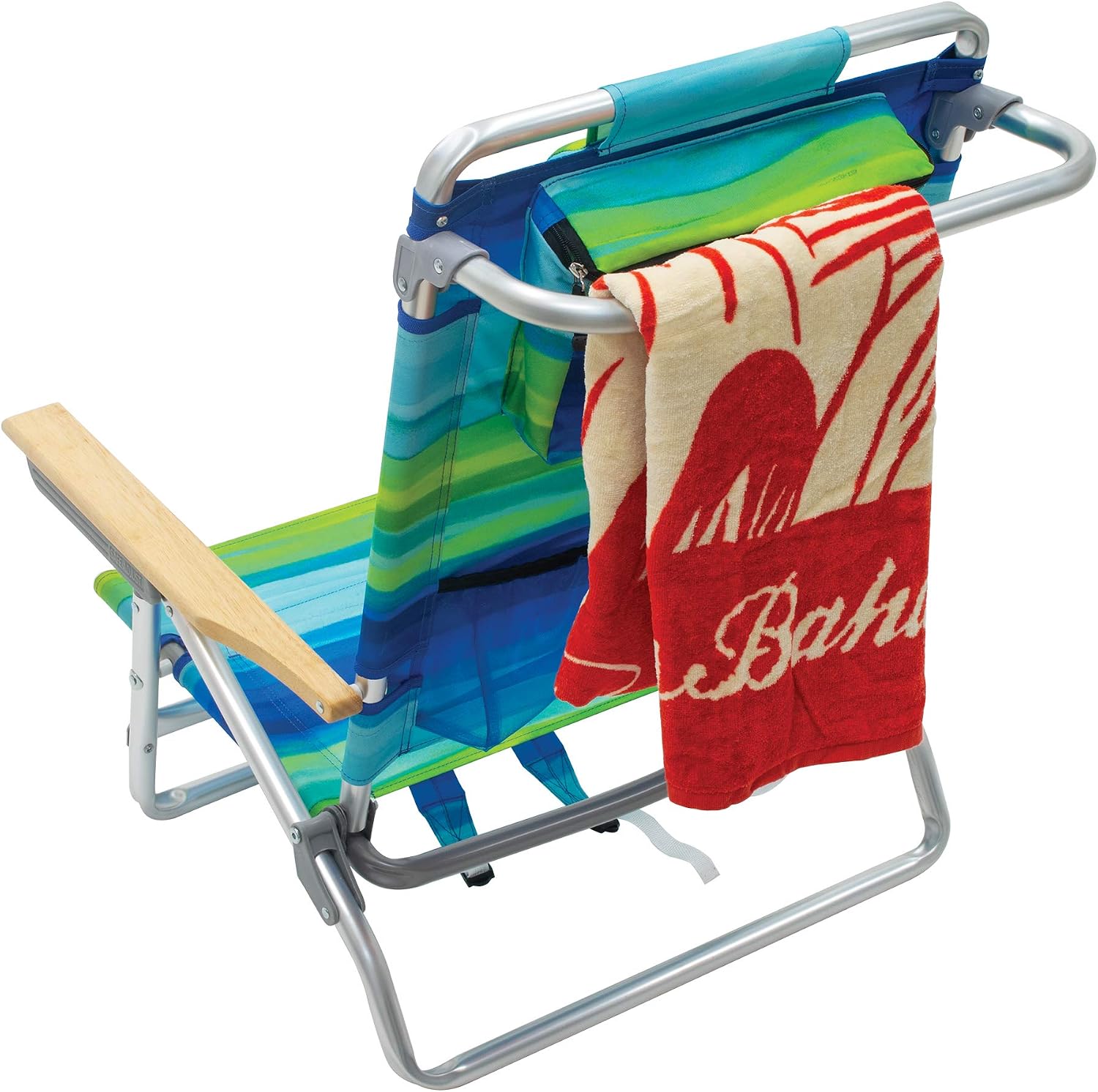 Tommy Bahama 2-Pack 5-Position Classic Lay Flat Backpack Beach Chair with Cooler and Cup Holder, Portable Folding Beach Chair for Tanning, Blue/Green
