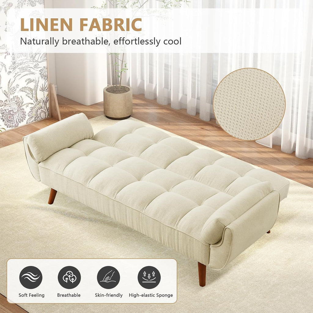 75' Convertible Futon Sofa Bed, Sleeper Couch Bed with Adjustable Backrest, Small Couches for Small Spaces, Living Room, Bedroom and Office (White)