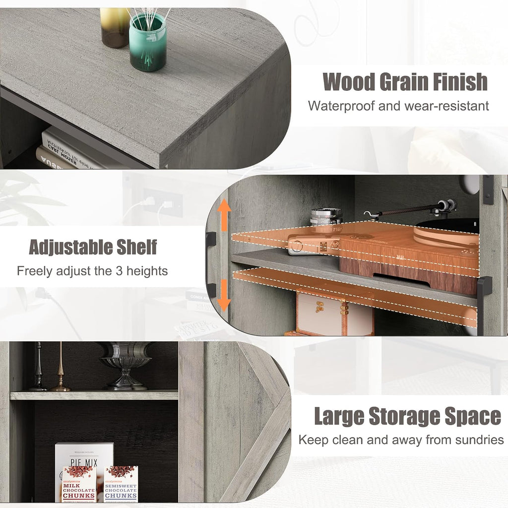 IDEALHOUSE TV Stand Farmhouse Entertainment Center for 65 Inch TV Media Console Cabinet, Gray Barn Doors TV Stand with Storage and Shelves, Modern TV Console Table Furniture (Gray)
