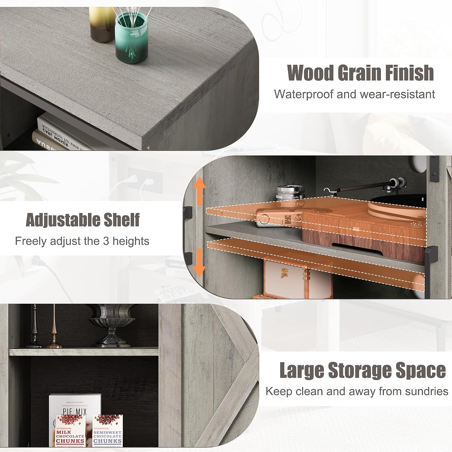 IDEALHOUSE TV Stand Farmhouse Entertainment Center for 65 Inch TV Media Console Cabinet, Gray Barn Doors TV Stand with Storage and Shelves, Modern TV Console Table Furniture (Gray)