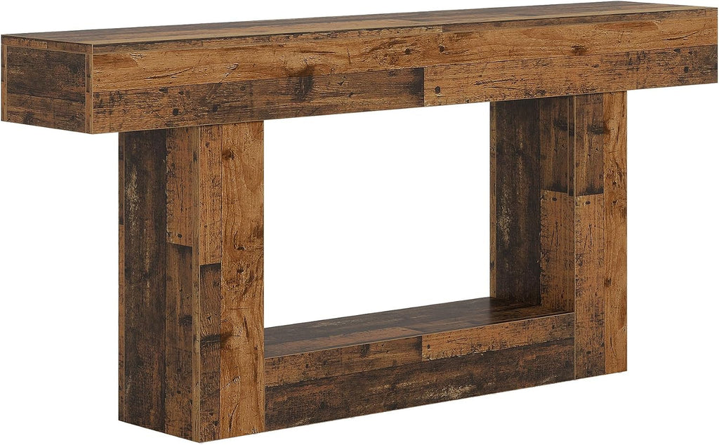 Tribesigns 63' Console Table, Farmhouse 2-Tier Entryway Table with U-Shaped Base, Narrow Long Wood Sofa Table Behind Couch Table for Living Room, Hallway, Foyer, Mix Brown