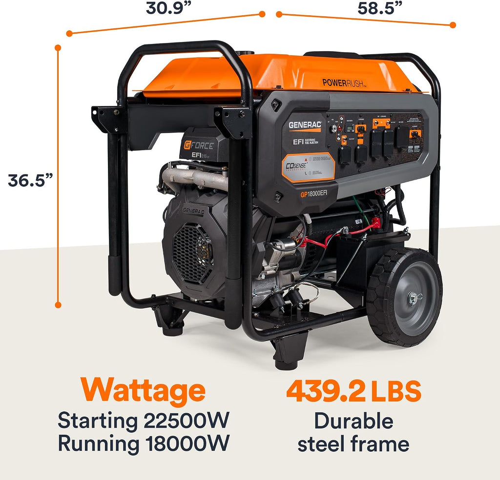 Generac 22,500 Starting Watt Portable Gas Generator - Electric Start - Home Backup or RV Ready - Heavy Duty Frame - Quiet, Long Runtime, Emergency Power - 49-State Compliant