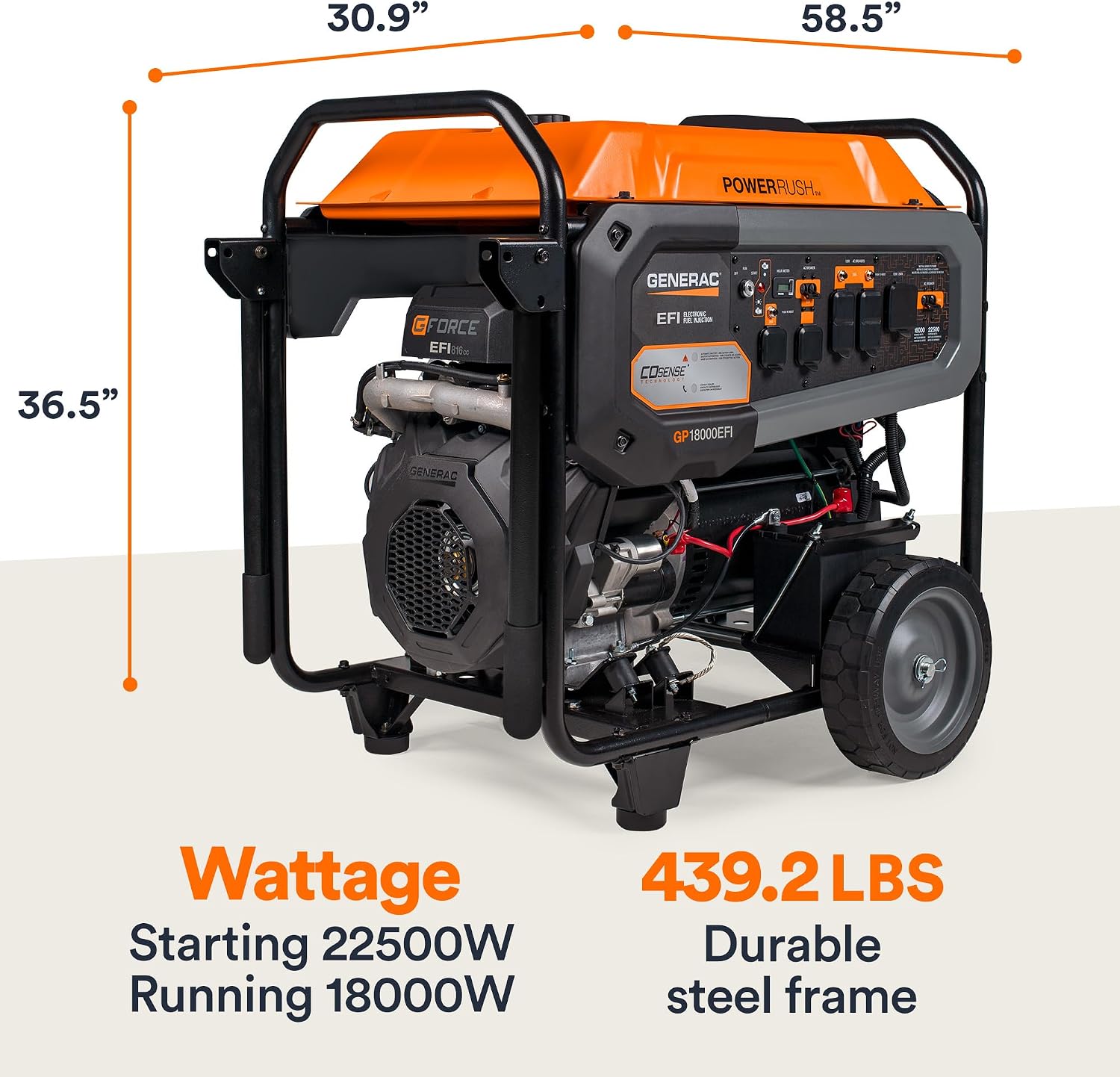 Generac 22,500 Starting Watt Portable Gas Generator - Electric Start - Home Backup or RV Ready - Heavy Duty Frame - Quiet, Long Runtime, Emergency Power - 49-State Compliant