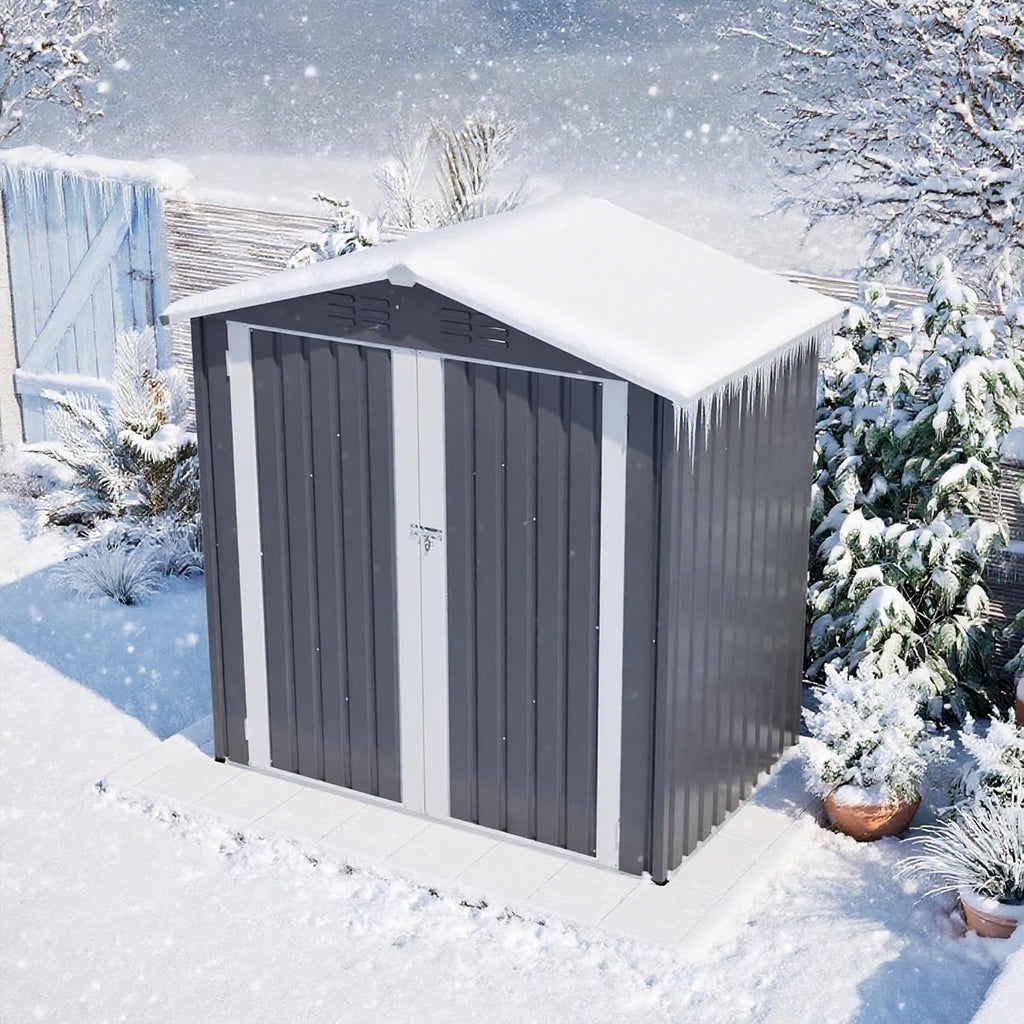 YOPTO 6 x 4 FT Outdoor Storage Shed with Floor Base & Lockable Hinge Door,Metal Garden Shed W/Sloped Roof,for Backyard Patio Lawn,Gray