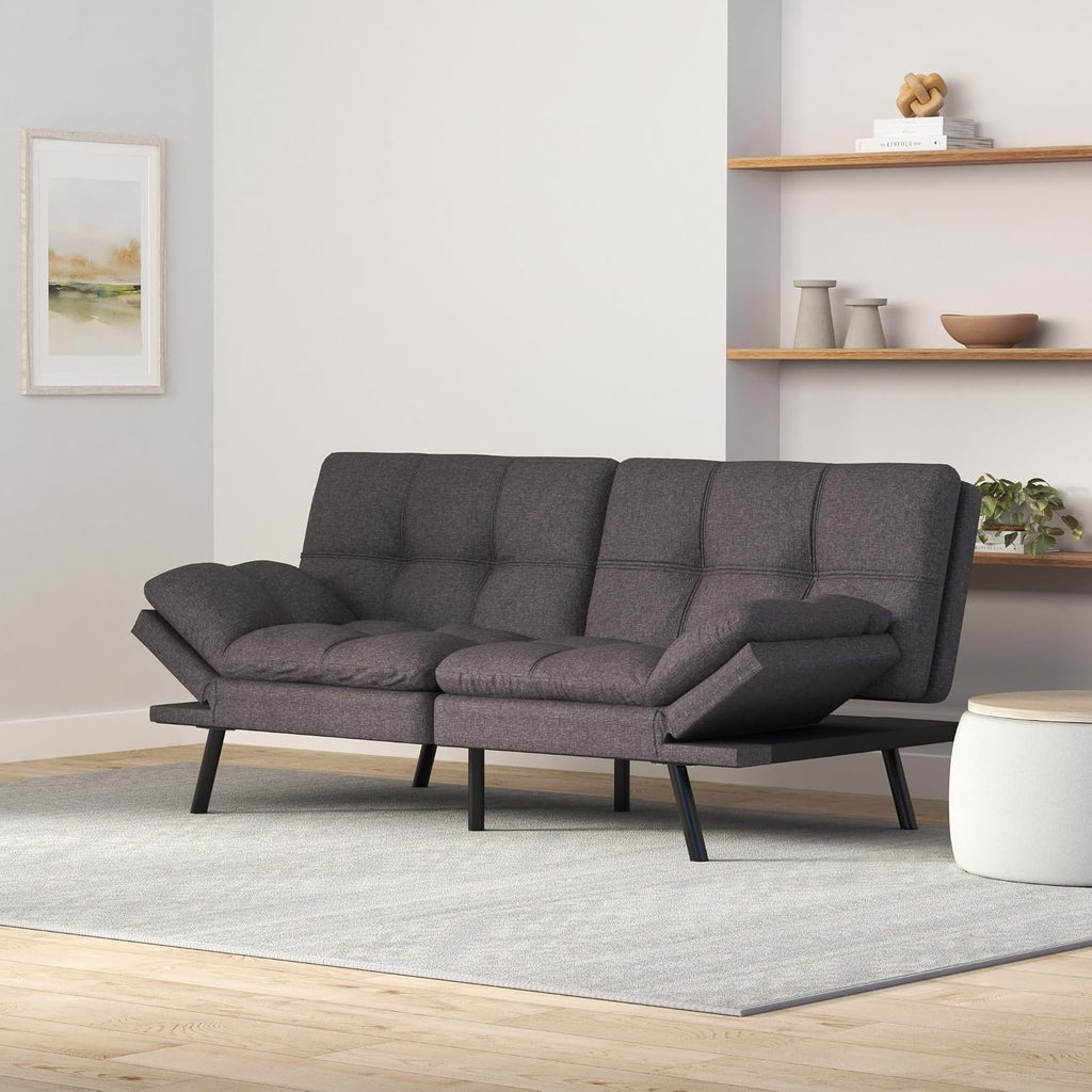 MUUEGM Futon Sofa Bed Couch Memory Foam Futon Convertible Couch Bed Sleeper,Modern Love Seat Daybed Sofa for Living Room,Small Space,Office,71',Adjustable Backrests Armrests,Grey