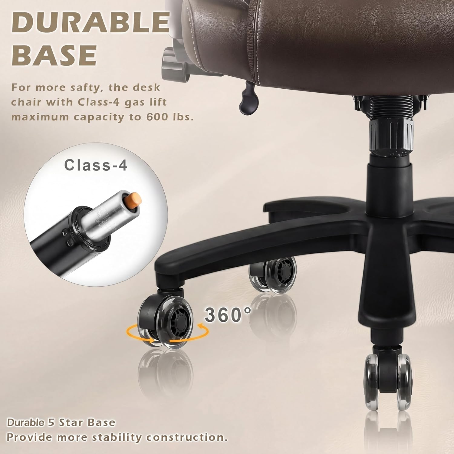 Lembeir 600lbs Big and Tall Office Chair with Flip up Armrest, Heavy Duty Executive Office Chair for Heavy People, High Back Computer Chair with Adjustable Lumbar Support,Brown