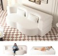 CAPCAEK Folding Sofa Bed,15' Full Size Boneless Couch for Living Room, Convertible Teddy Fabric Foam-Filled Sleeper Futon Loveseat Couch for Living Room, Guest Use, Office, Apartmen (Beige)