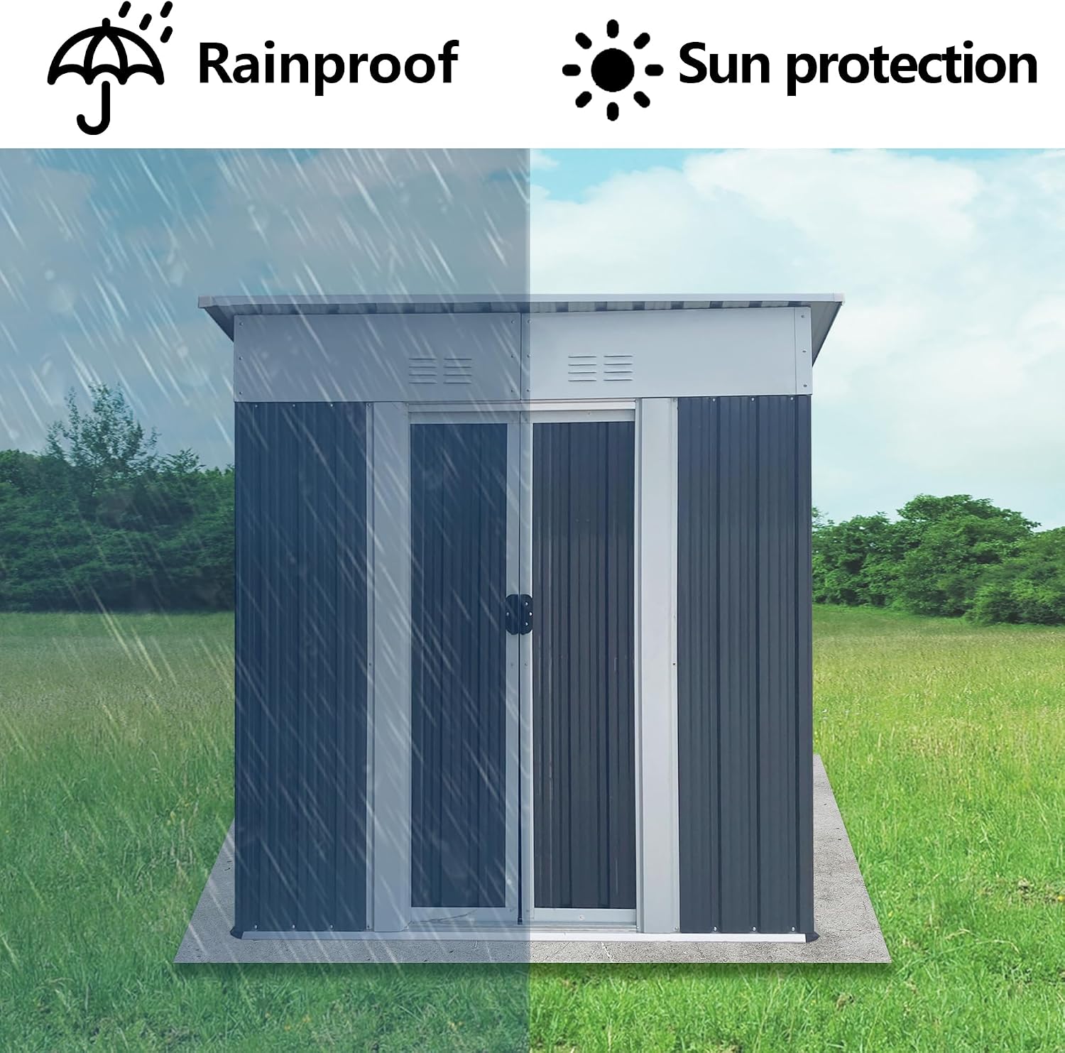 5 x 3 FT Outdoor Storage Shed, Metal Garden Shed with Aluminum Alloy Frame, Tool Shed Outdoor Storage with Lockable Sliding Doors & Vents, Small Storage House Waterproof for Backyard, Lawn, Gray