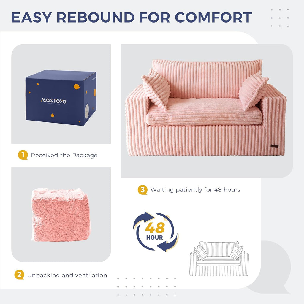 MAXYOYO 59' Bean Bag Sofa Couch, Loveseat Boneless Couch in a Box, Upholstered Small Mini Sofa with Deep Seating for Living Room Bedroom Office Apartment, No Assembly, Pink