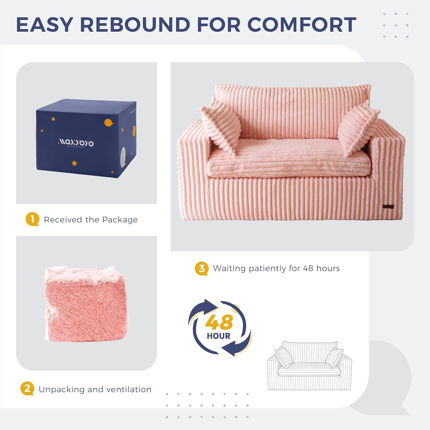 MAXYOYO 59' Bean Bag Sofa Couch, Loveseat Boneless Couch in a Box, Upholstered Small Mini Sofa with Deep Seating for Living Room Bedroom Office Apartment, No Assembly, Pink