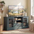Giantex Farmhouse TV Stand for 65/70 Inch TV, Tall Entertainment Center with Storage Cabinets, Glass Doors, Drawer, Removable Shelves, Media TV Console Table for Living Room, Bedroom (Vintage Green)
