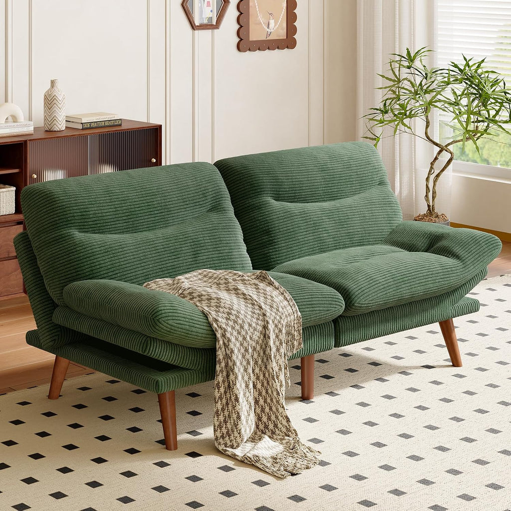 75″Futon Sofa Bed,3-in-1 Futon Couch w/Adjustable Backrest & Armrests, Convertible Sleeper Sofa Bed, Small Folding Sleeper Recliner w/Removable Cushion for Apartment, Living Room,Office (75in,Green)