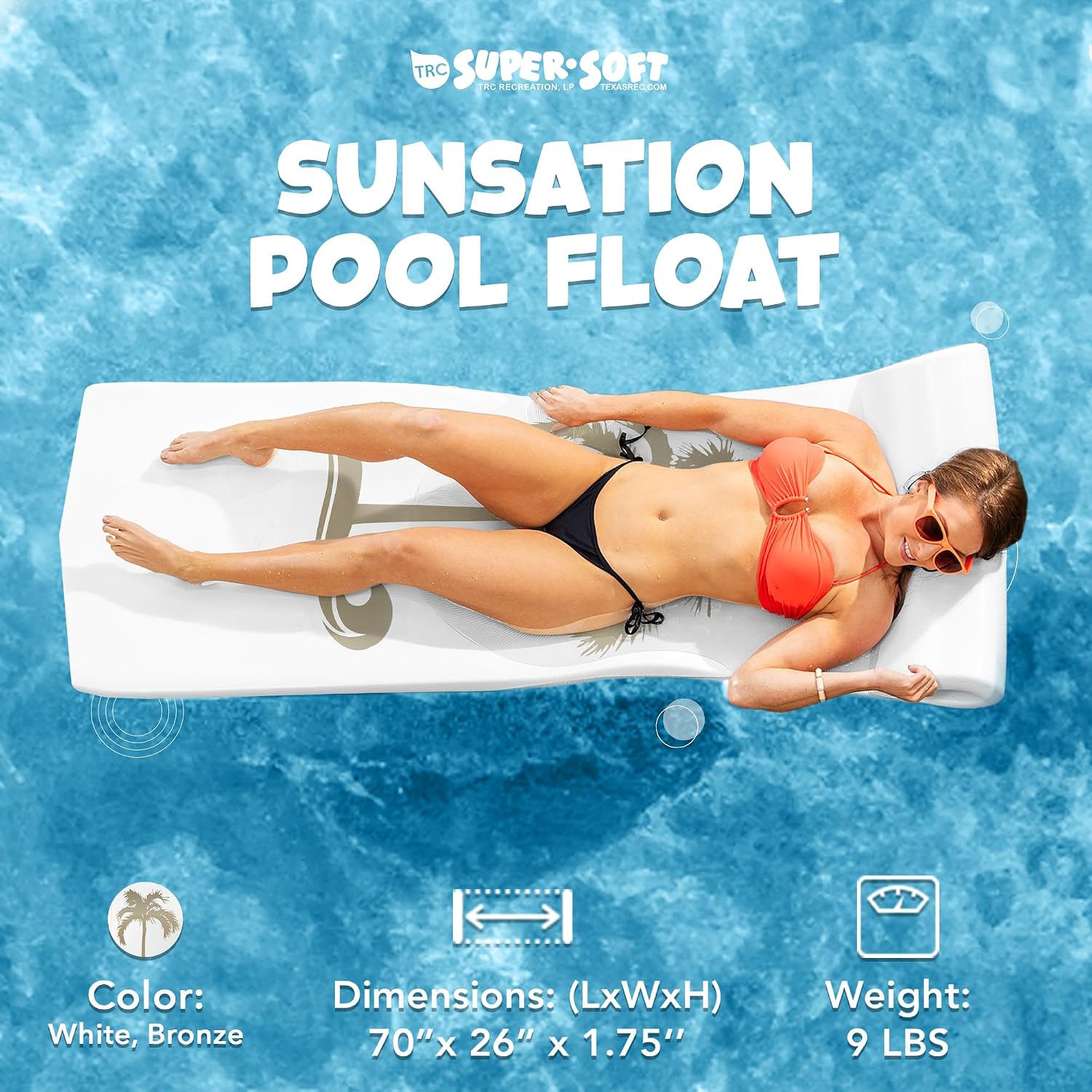 TRC Recreation Sunsation Thick Foam Pool Float Lounger w/Headrest for Lounging & Sunbathing in Swimming Pools, Beaches & Lakes