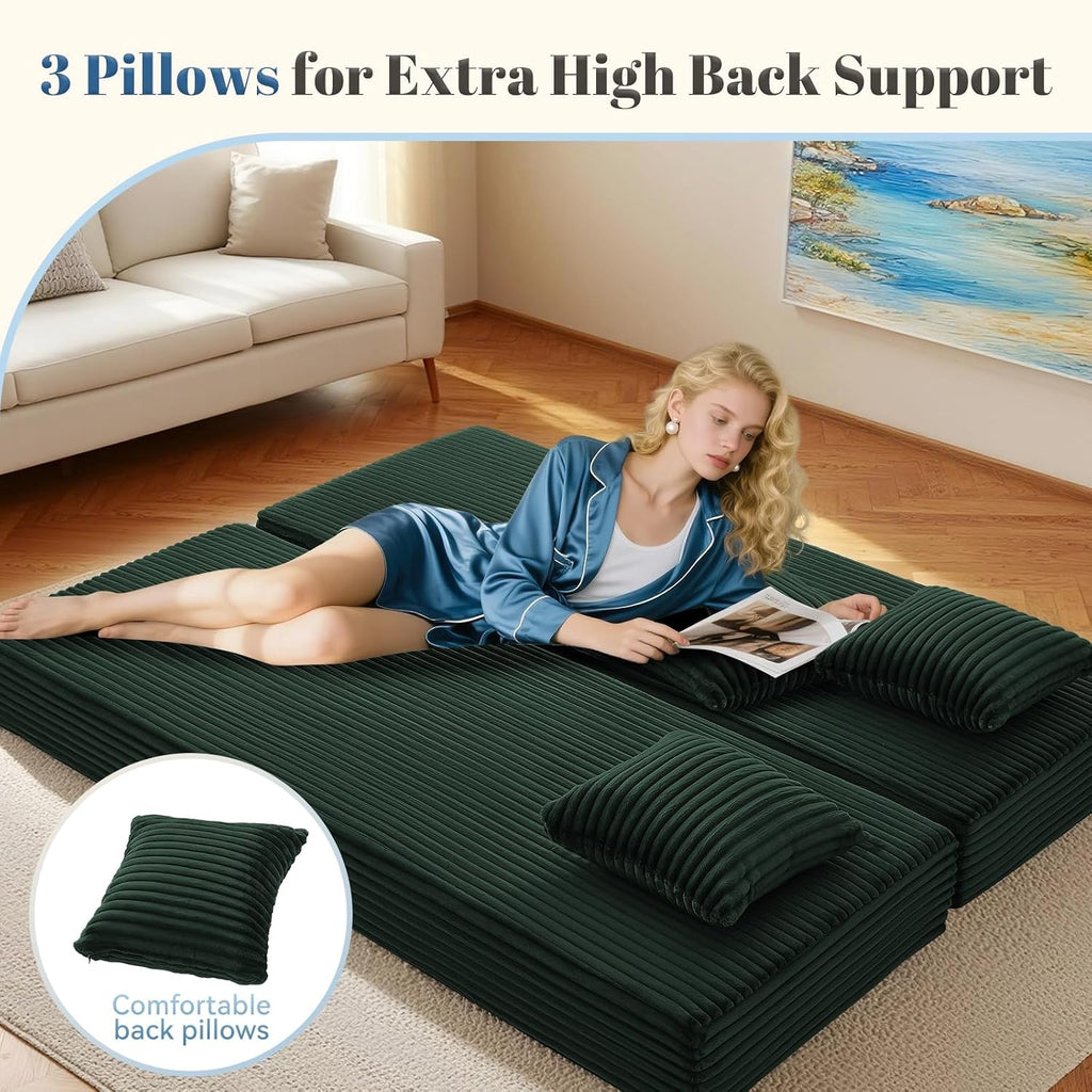 Convertible Sofa Bed,5-in-1FoldIing Couch Bed with Removable Armrests,Modular Futon Sleeper Sofa in Box with Pull Out Beds,Compression Boneless Couch for Living Room,Deep Green