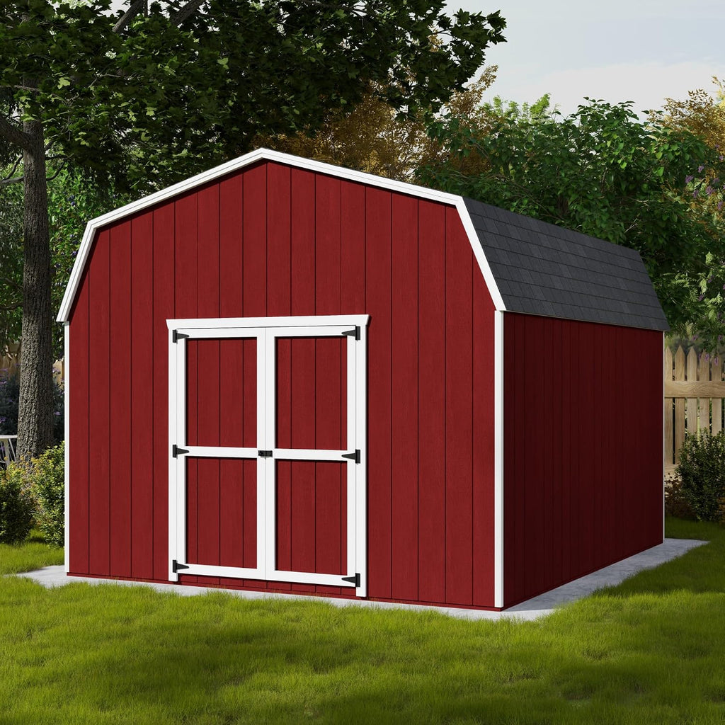 Little Cottage Co. 12x14 Value Gambrel Barn with 6 ft. Sidewalls with Floor, Outdoor Wood Storage Shed Do-It-Yourself Precut Kit