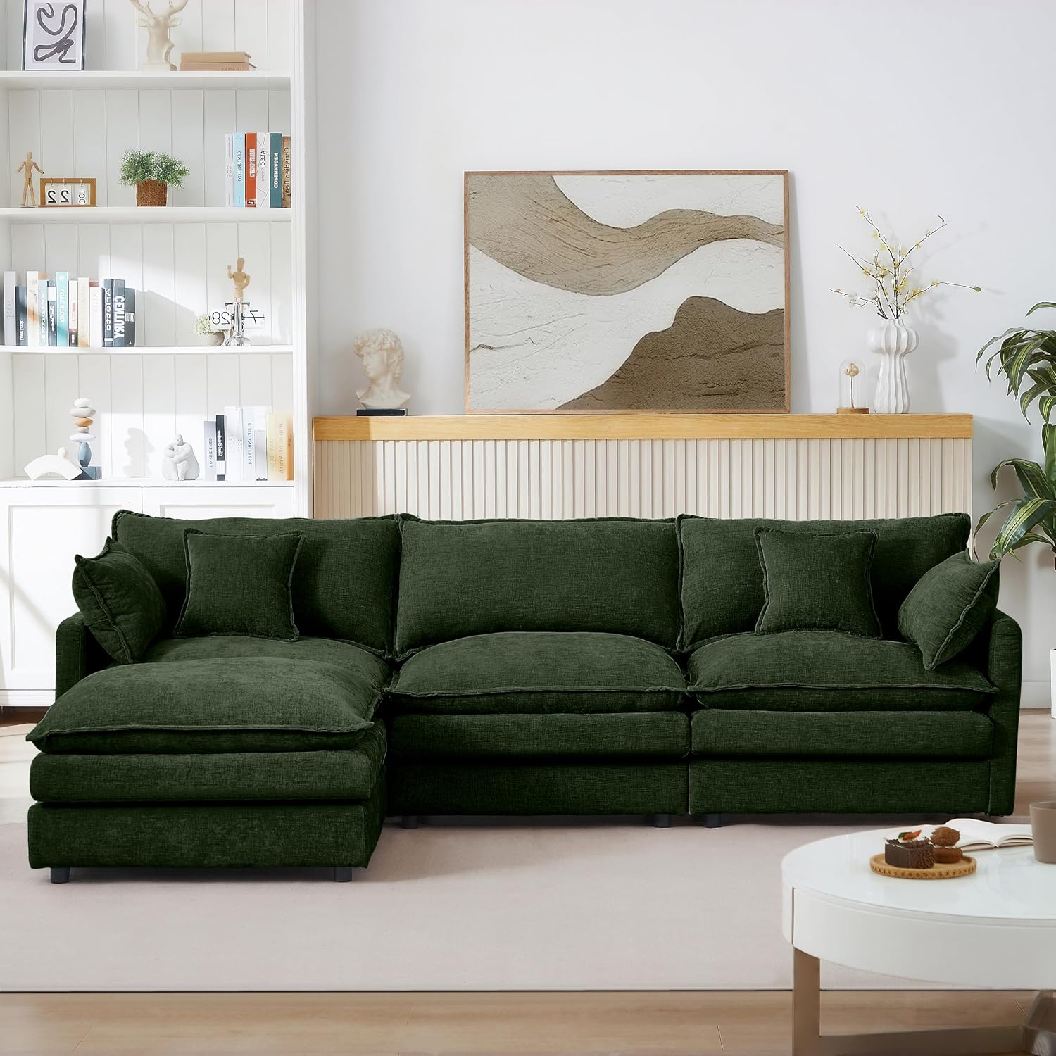 Eafurn Oversized Reversible Modular Sectional Sofa with Movable Ottoman, 4 Seater Convertible L Shaped Corner Couch Modern Chenille Sofa Set w/Double Layers Seat Cushions for Living Room Apartment