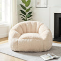 CangLong Large Bean Bag Chair with Filler, Plush Fluffy Shell Design Lounger for Adults, Ergonomic Reading Gaming Chair for Bedroom, Living Room, Dorm, Game - Light Apricot, 400lbs Support