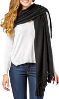 Fishers Finery Women's 100% Cashmere Knit Shawl Wrap with Fringe | Oversized 78' long by 28' wide