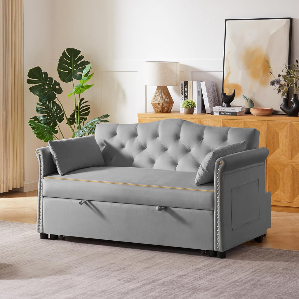 hansones 65'' 3-in-1 Folding Sofa Bed – Queen Size Pullout, Modern Chenille Fabric, 360° Swivel Table, Easy Assembly – Perfect for Living Room