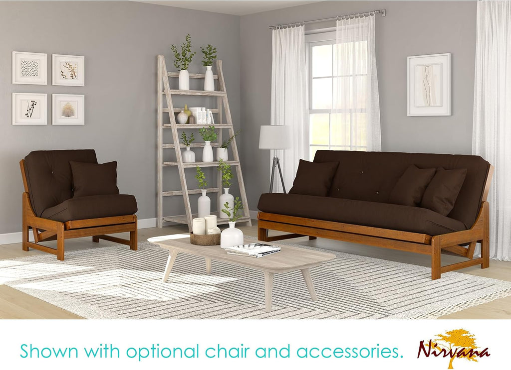 Nirvana Futons Arden Futon Set - Full Size, Frame, 8' Mattress, Microfiber Sussex Fudge Cover