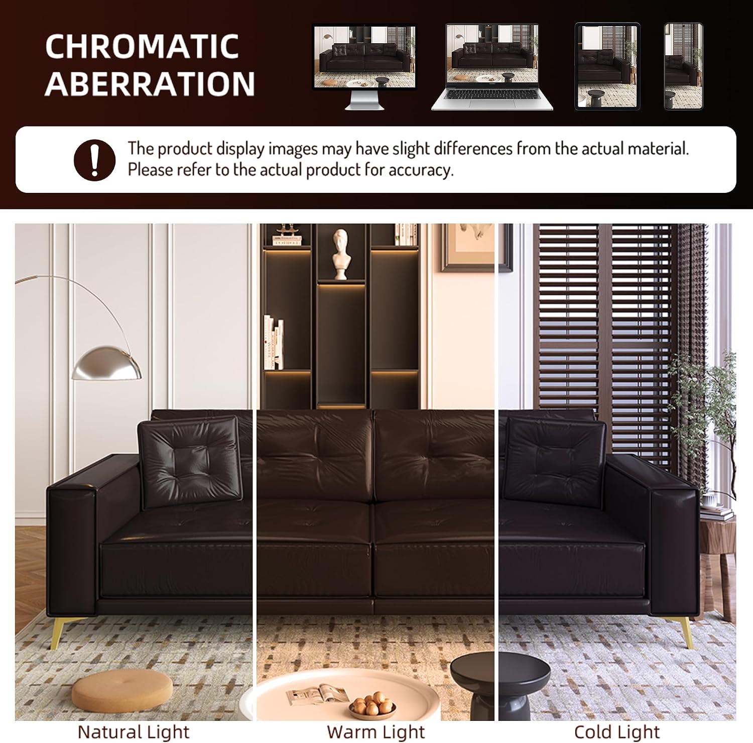 92.1'' King Pull Out Sofa Bed, Convertible Futon Couch, 3-in-1 Faux Leather Sleeper Sofa with Tufted Back, 2 Pillows, Gold Legs, Deep Folding Loveseat for Living Room, Apartment, Dark Brown