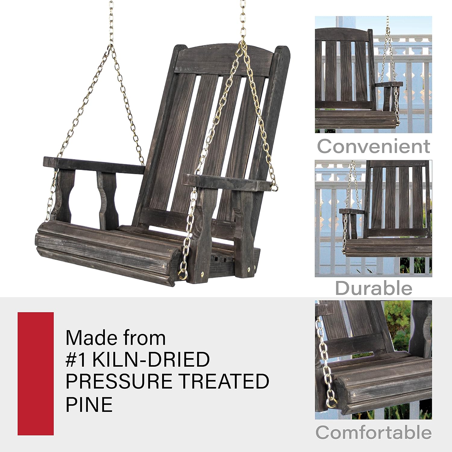 Amish Casual Heavy Duty Mission Pressure Treated Swing Chair (Semi-Solid Black Stain)