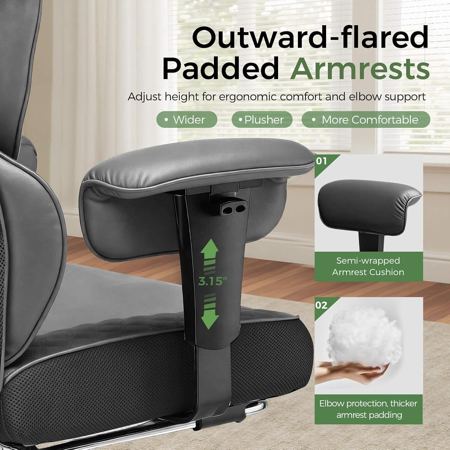 GTPOFFICE Big and Tall Office Chair 400LBS Wide Seat Computer Gaming Chair with Footrest & Comfy Lumbar Support, Leather High Back Executive Chair with Ergonomic Pressure Relief Seat Cushion, Gray