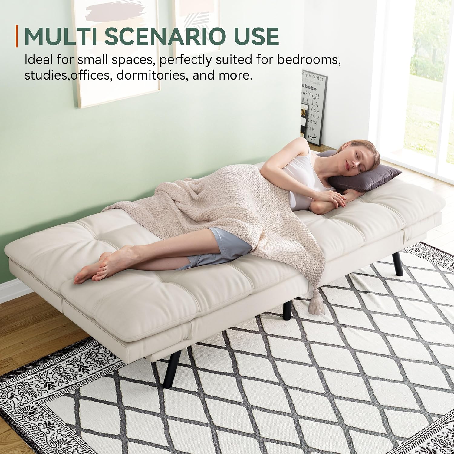 Opoiar 71' L Covertible Futon Sofa Bed,Faux Leather Futon Couch, Memory Foam Modern Loveseat Sleeper, Small Splitback Sofa Couches for Living Room,RV,Home Office,Apartment,White