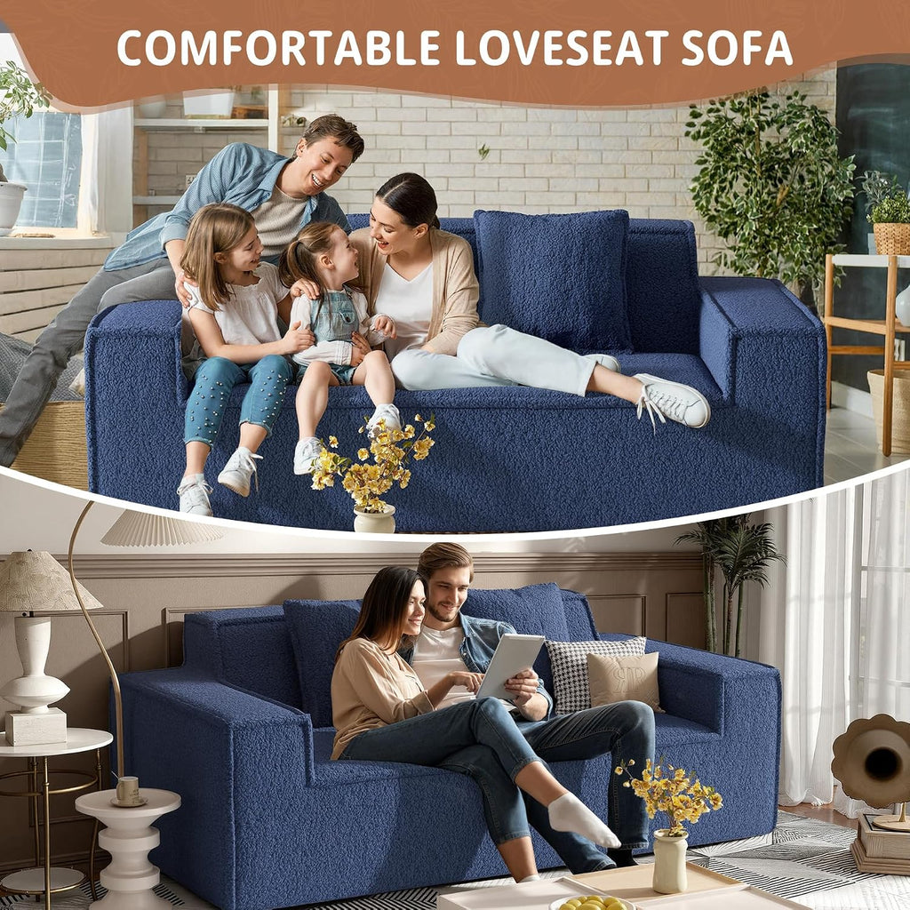 75'' Cloud Loveseat Sofa, No Assembly Required Comfy Deep Seat Teddy Couches 1 pcs for Living Room, Bedroom, Apartment(Teddy Fabric-Blue)