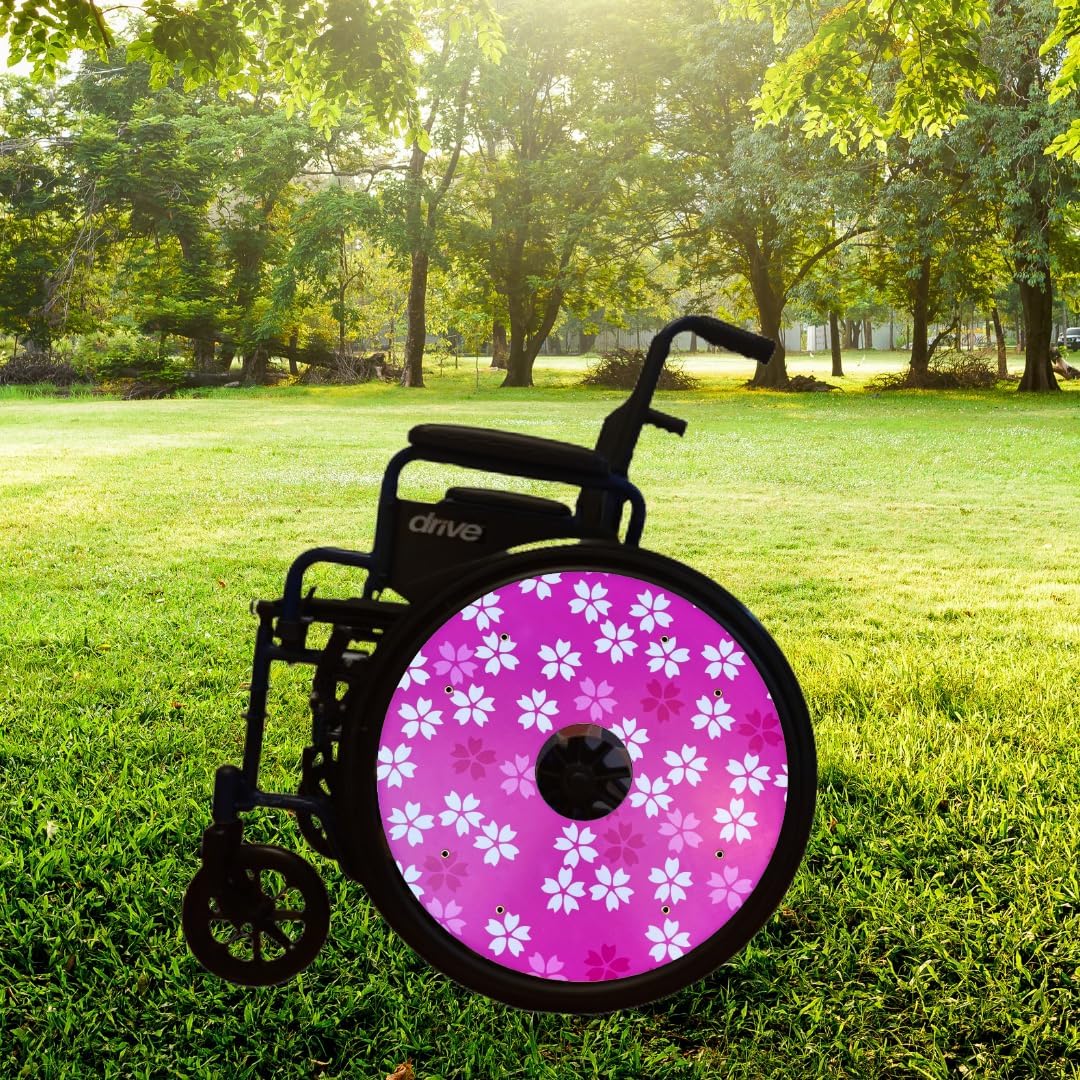 Designer Grad Gifts 20 inches Wheelchair Wheel Accessories, Waterproof Wheels Accessories, Easy Install/Remove, Lightweight, for Kids and Adults (Cherry Blossom)